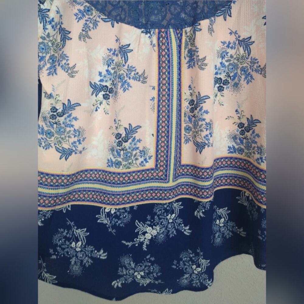 OLIVE HILL Boho Peasant Floral Top Pink Blue Med. - Picture 12 of 15